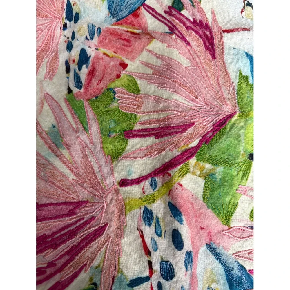 The Land of Nod Lulu Flower‎ Embroidered Pillow Cover  Multicolor